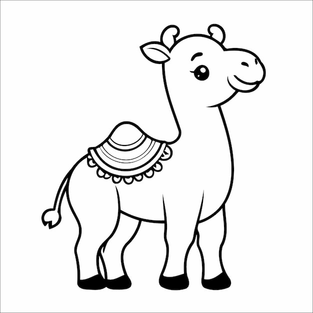 Vector camel with a colorful saddle vector coloring book for toddlers