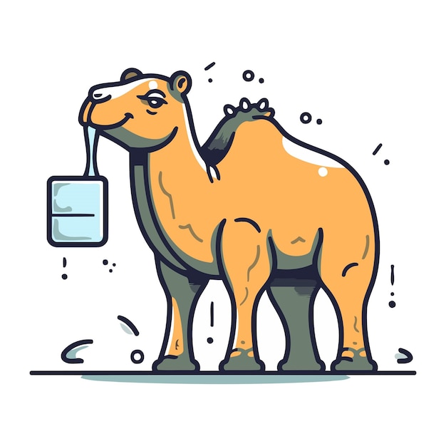 Camel with a glass of milk cute vector illustration