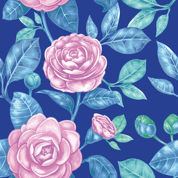 Camellia flower vector floral seamless pattern design for fabrics textiles paper wallpaper vintage