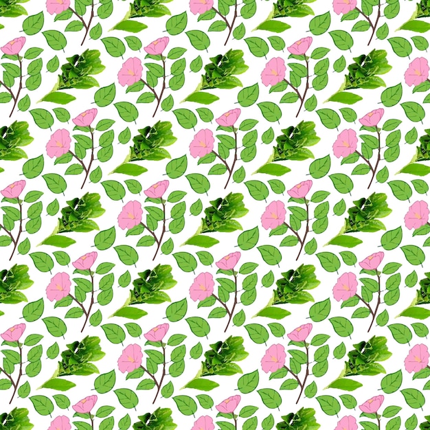 Camellia flower With Branch &amp; leaf Seamless Pattern Design