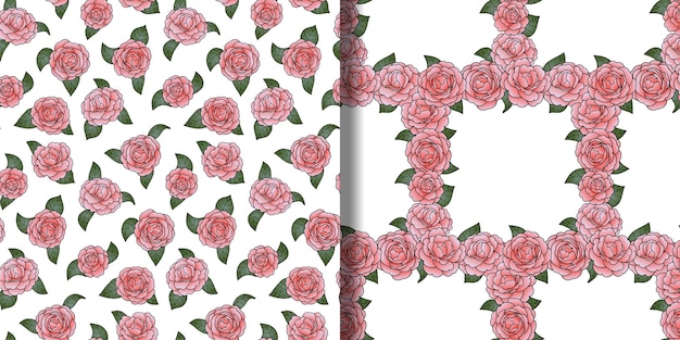 Camellia schetst naadloze patronen set bloemen romantisch behang voor wenskaarten met textielprints
