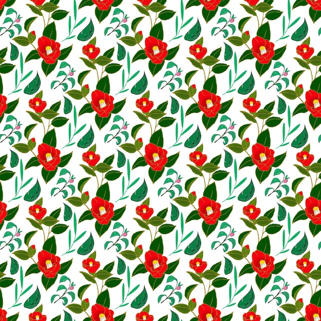 Camellia With Branch Seamless Pattern Design