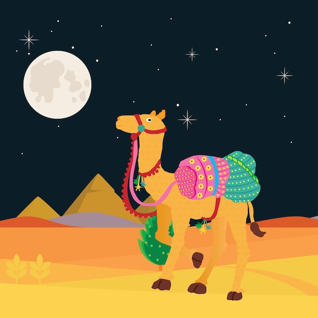 Vector camels at desert