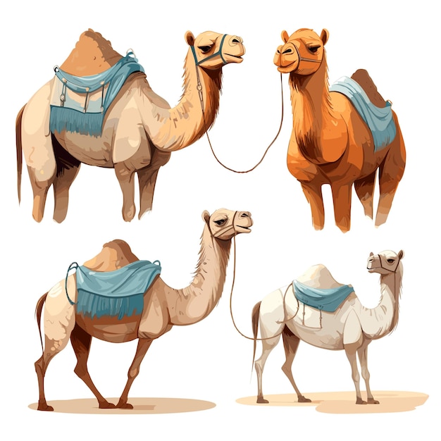 Vector camels sideways vector illustrations set