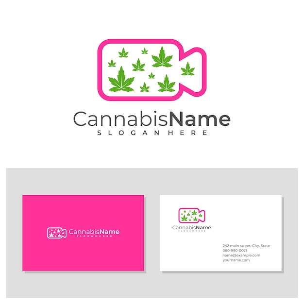 Fotocamera logo cannabis con modello di biglietto da visita concetti creativi di progettazione del logo cannabis