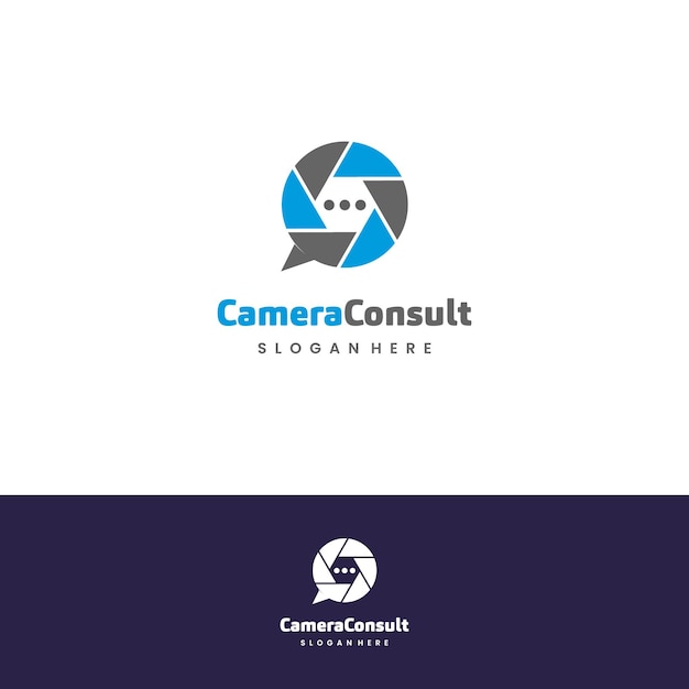 Camera consulting logo design on isolated background shutter combine with bubble speech logo icon