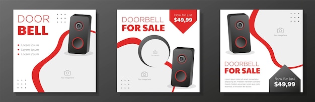 Vector camera deurbel te koop social media post banner set home security deurbel advertentie