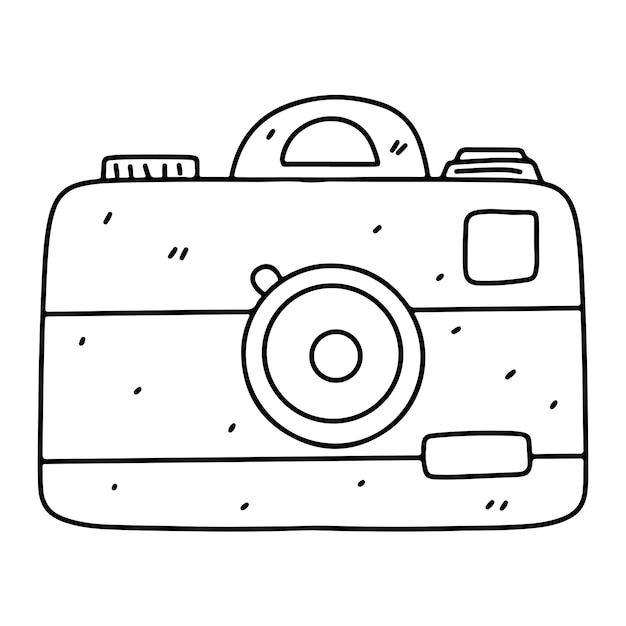 Camera in doodle style Shooting equipment Digital technology Vector illustration