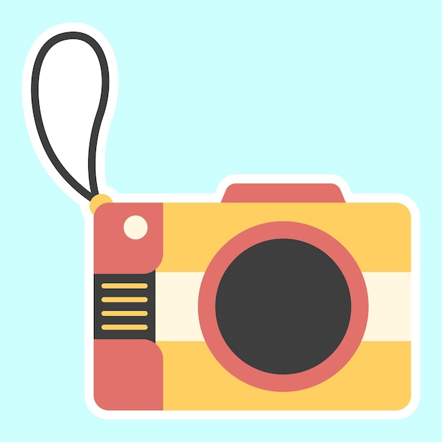 Camera flat style illustration isolated on blue background for holiday design concept