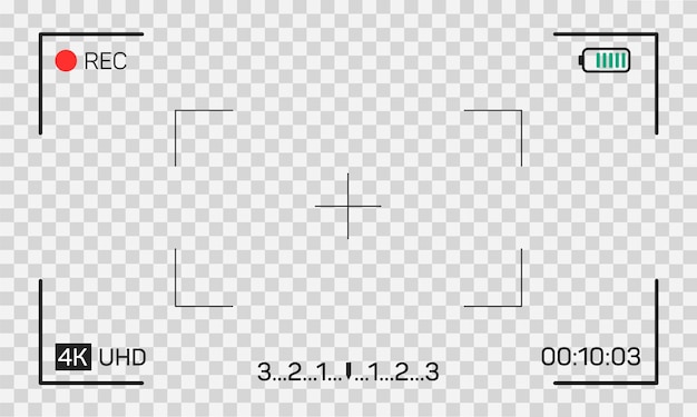 Vector camera frame video screen with rec viewfinder background for record movie display with focus time