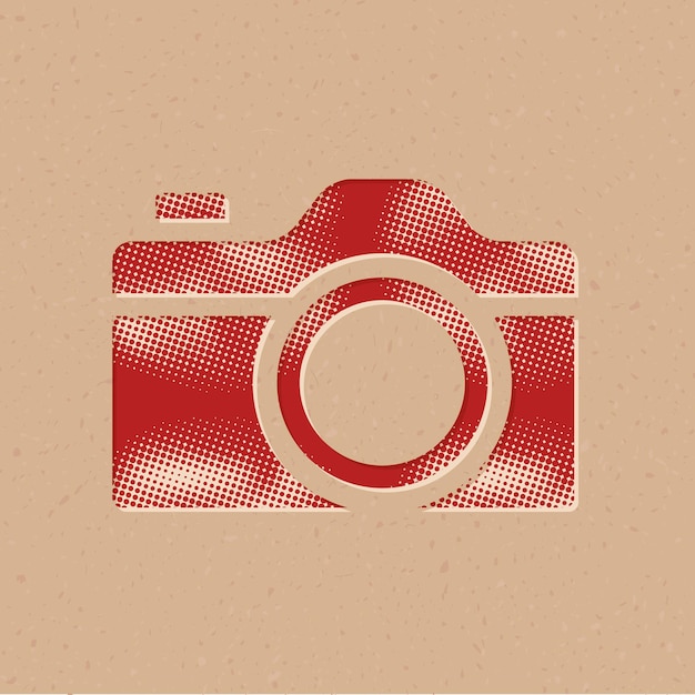 Vector camera halftone style icon with grunge background vector illustration