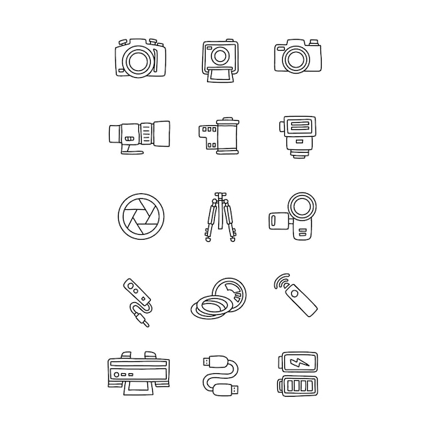 camera hand drawn doodle illustrations vector set