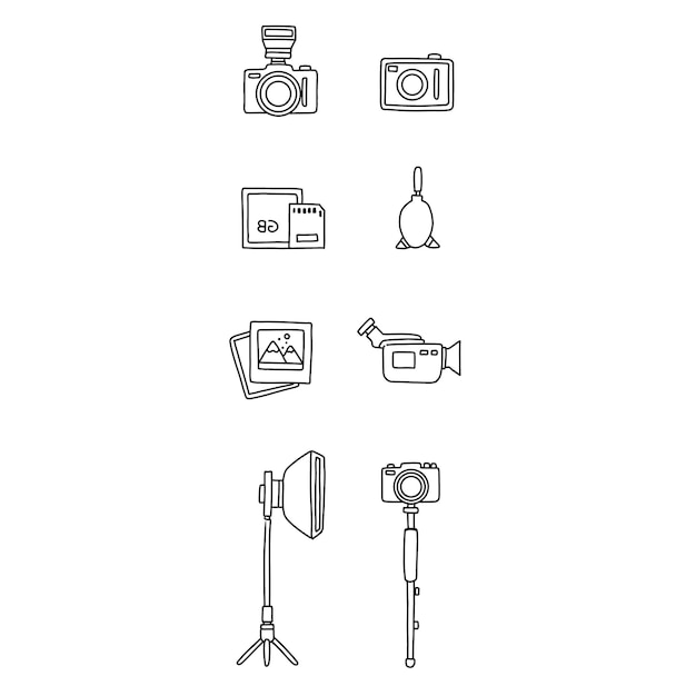 camera hand getrokken doodle illustraties vector set