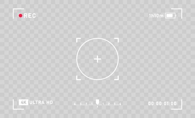 Вектор Шаблон горизонтального видоискателя камеры на прозрачном фоне разрешение телефона 4k кадр видеозаписи видоискатели фотокамеры экран видеозаписи векторный графический дизайн