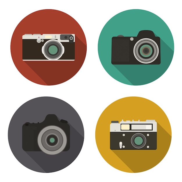 Vector camera icons set in flat style with long shadow. illustration.