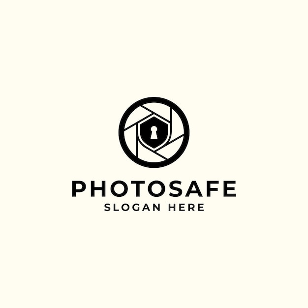 Camera Lens Aperture with Shield Safe Security Logo Design Inspiration