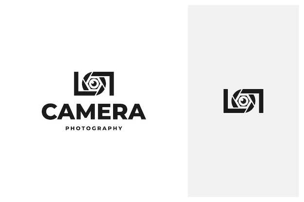 Camera lens combined frame vector logo design