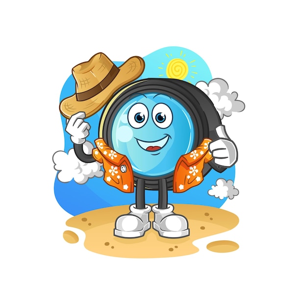 Camera lens go on vacation. cartoon mascot vector