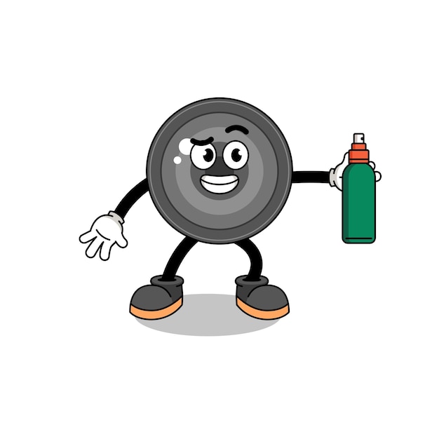 Camera lens illustration cartoon holding mosquito repellent