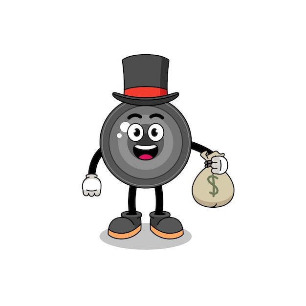 Camera lens mascot illustration rich man holding a money sack