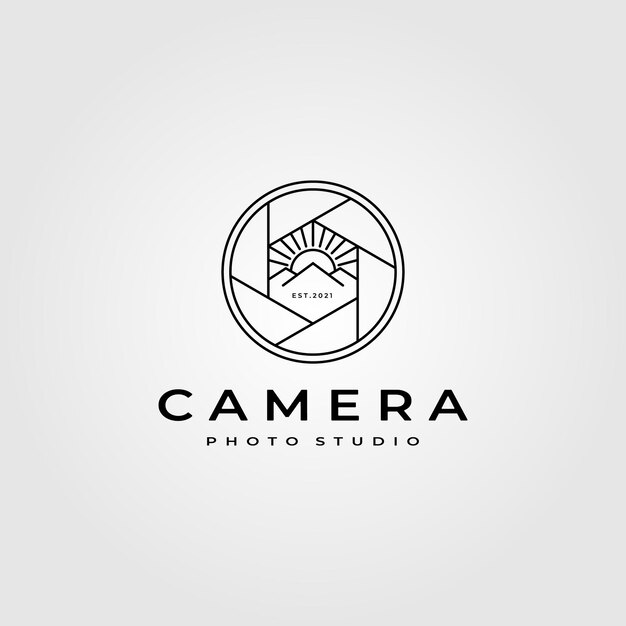 Camera Lens Photography Logo With Nature Mountain Design