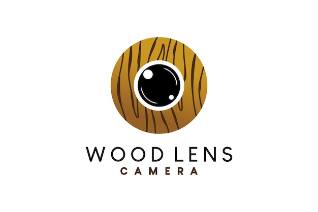 Camera lens vector illustration logo design with creative wood motif concept