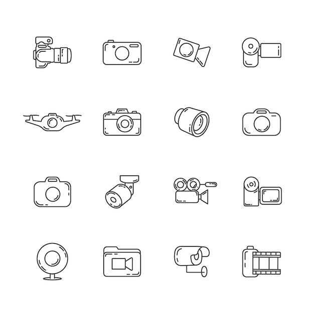 Vector camera lijn icon set foto video lijn icon set