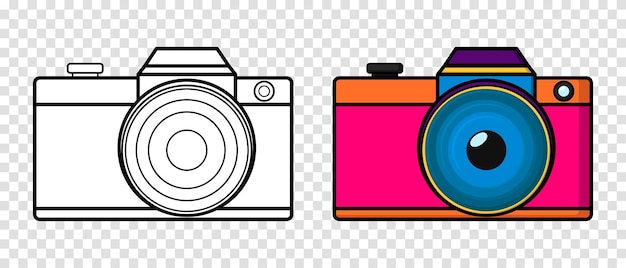 Camera line and color Coloring book for kids Digital camera Vector illustration for coloring book