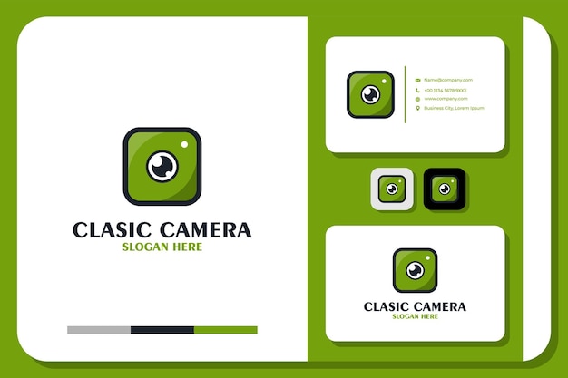 Vector camera-logo-ontwerp en visitekaartje