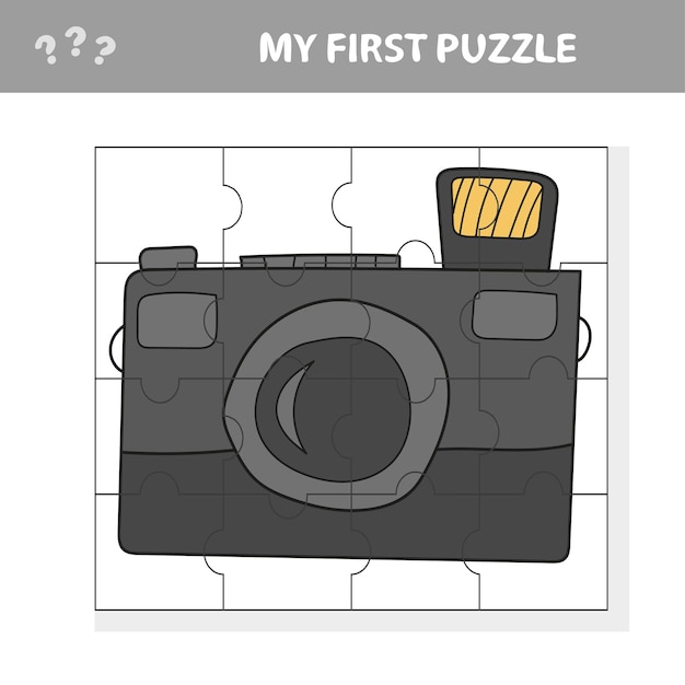 Camera met een lenseducatief papierspel voor kleuters legpuzzel