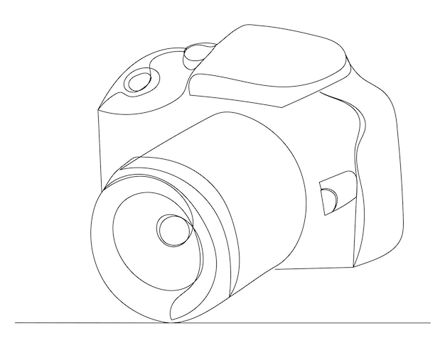 Vettore di schizzo del disegno a una linea della fotocamera