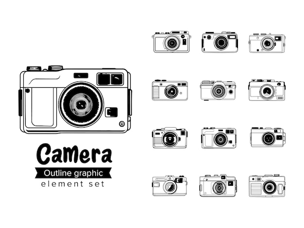 Camera outline doodle sketch vector set collection