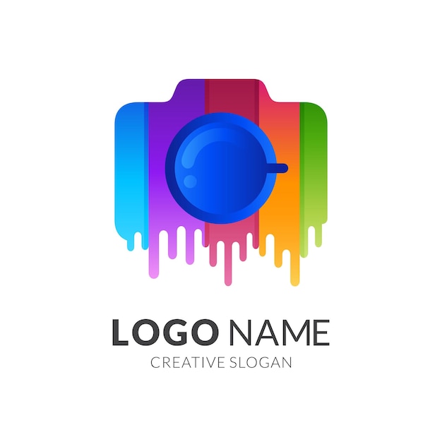 Vector camera paint logo, camera and paint, combination logo with 3d colorful style