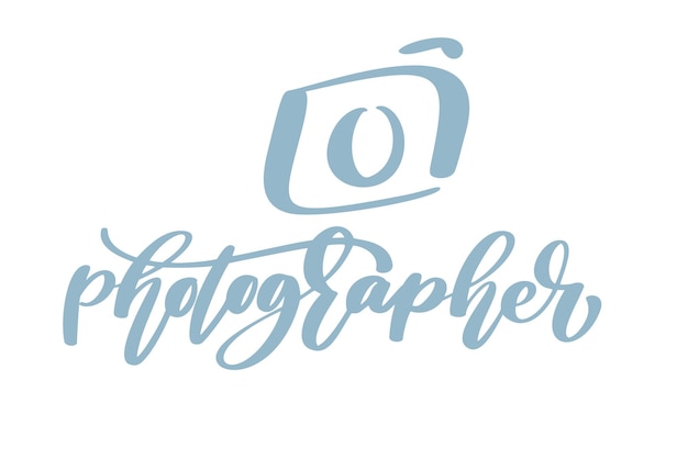 Macchina fotografica fotografo logo icona modello vettoriale iscrizione calligrafica fotografia testo isolato