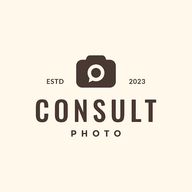 Vector camera photography consulting bubble chat talk simple flat hipster style logo design vector icon illustration