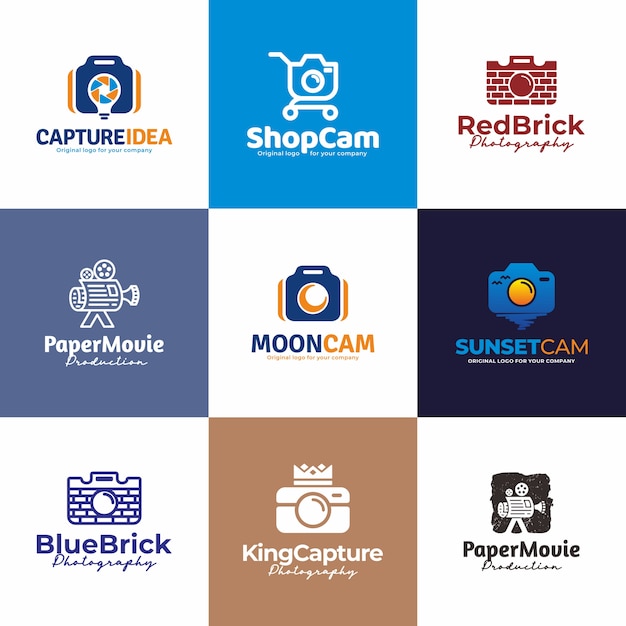 Macchina fotografica, fotografia logo design. collezione di design unico logo creativo.