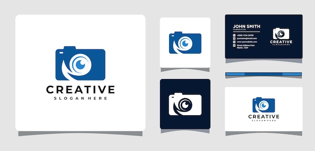 Camera photography logo template with business card design inspiration