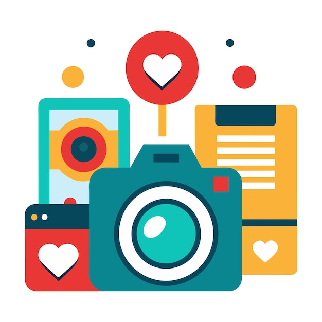 Camera photos with heart Isolated flat vector illustration