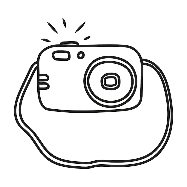 Camera schieten apparatuur digitale technologie schets pictogram vectorillustratie in doodle stijl