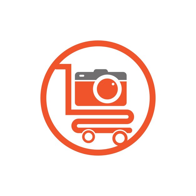 Значок вектора логотипа магазина камер Корзина с шаблоном дизайна логотипа объектива камеры