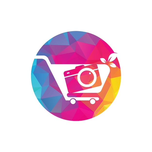 Camera Shop Logo vector icon Shopping Cart with Camera Lens Logo Design Template