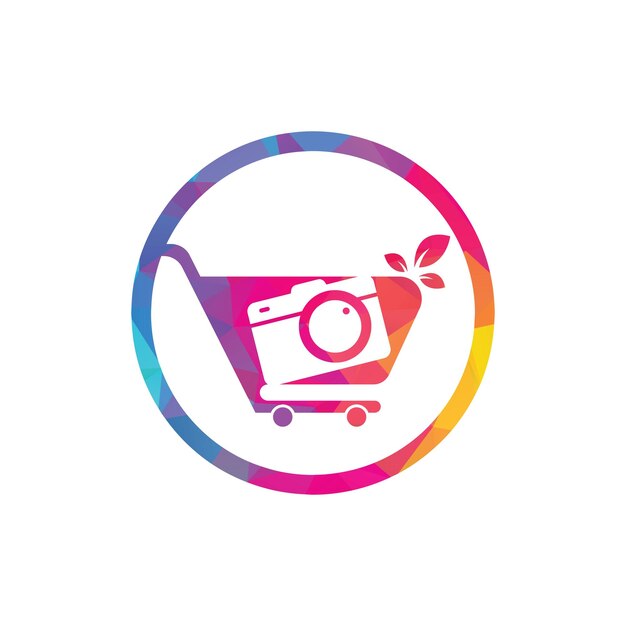 Camera Shop Logo vector icon Shopping Cart with Camera Lens Logo Design Template