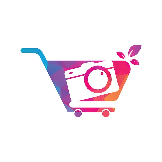 Camera Shop Logo vector icon Shopping Cart with Camera Lens Logo Design Template