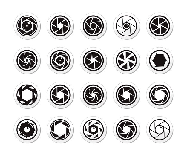 Vector camera shutter focus icons set camera shutter aperture icons set