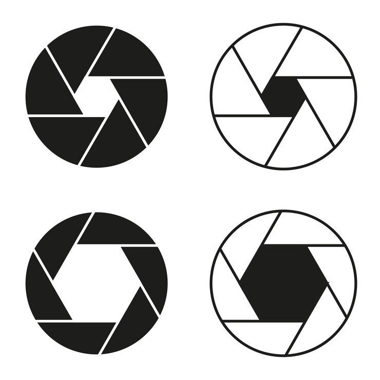 Vector camera shutter icon set aperture symbol designs black and white vector illustrations