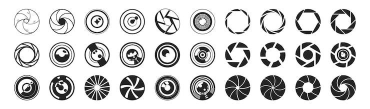 Vector camera sluiter iconen set camera lens diafragma collectie vector zwarte camera