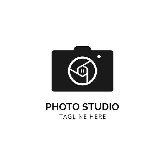 Camera sluiter met huis symbool voor foto fotografie studio logo vector ontwerpsjabloon