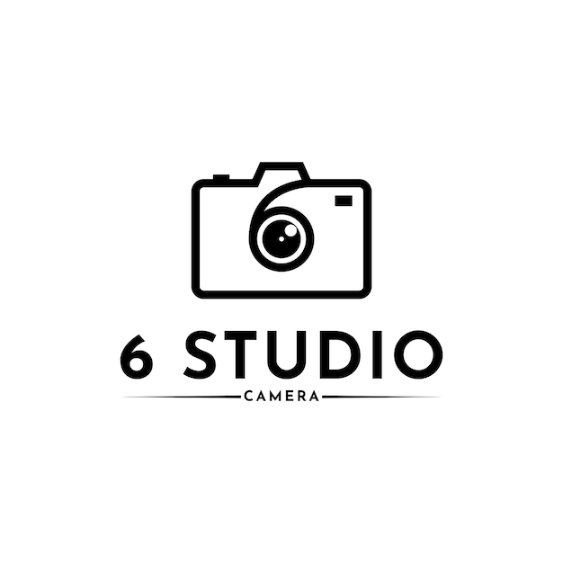 Camera studio logo design creative with number 6