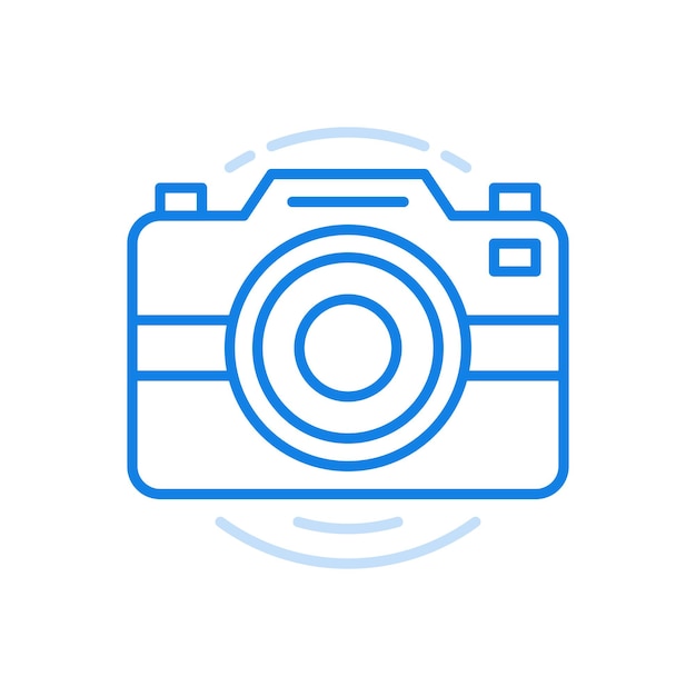 Camera symbool vector lijn pictogram apparatuur kwaliteit foto's met flitser en scene capture knop