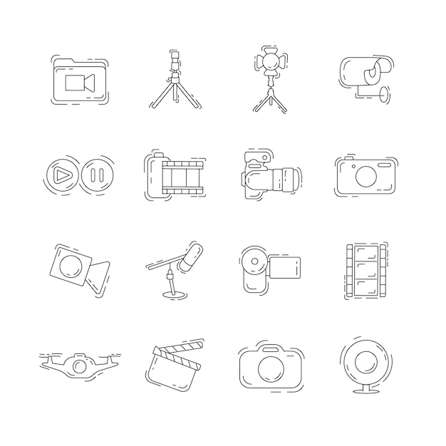 Vector camera thin line icon set vintage photo camera video icon set